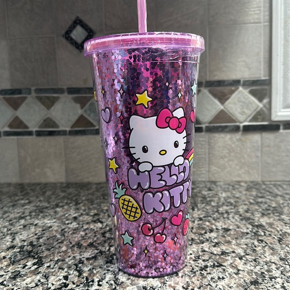 Hello Kitty oversize tumbler 32 oz Sanrio license purple glitter ice cream
